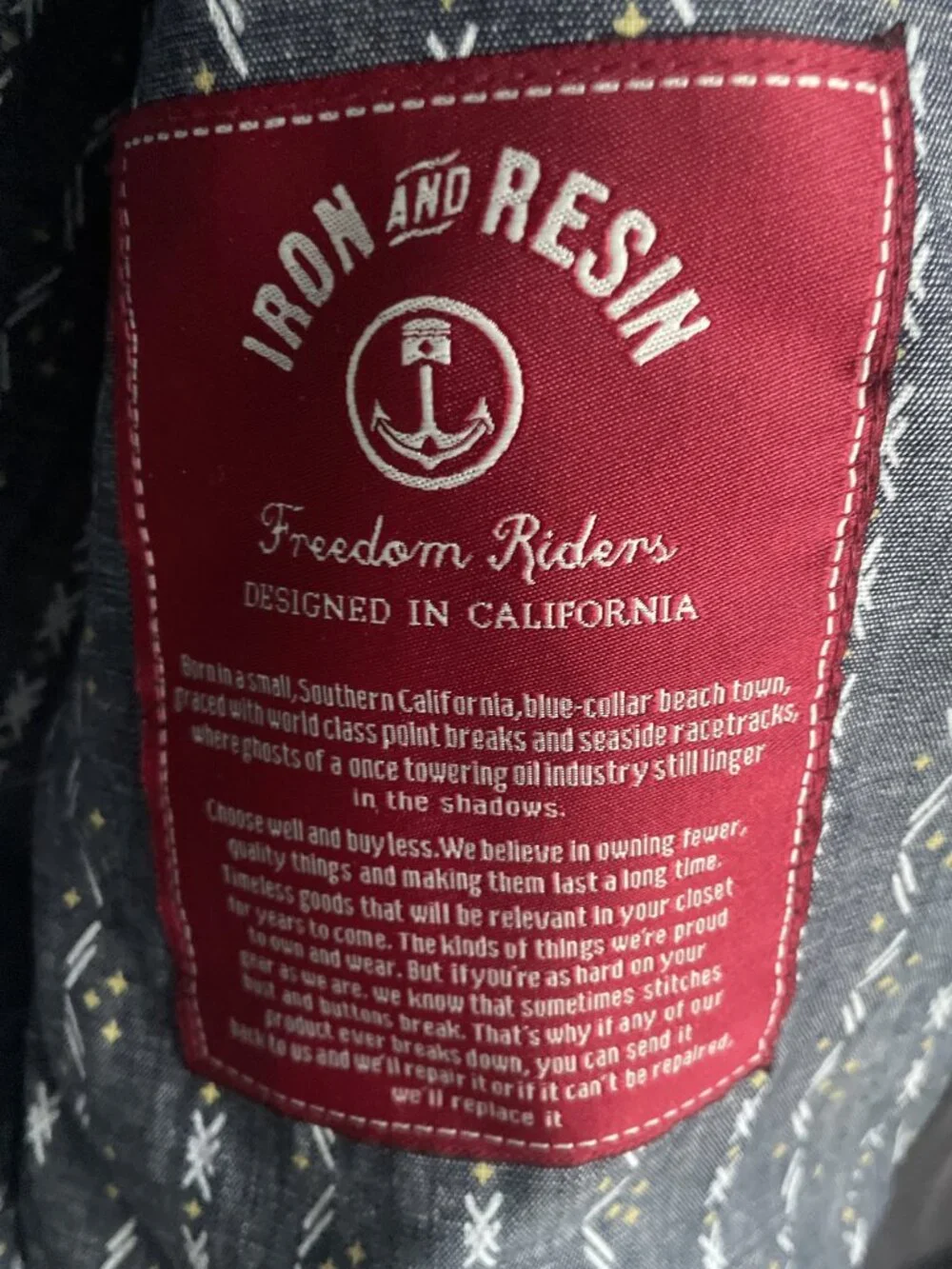 Iron & Resin Men's Line Up Jacket Size M Bedford cord bomber jacket NWT
